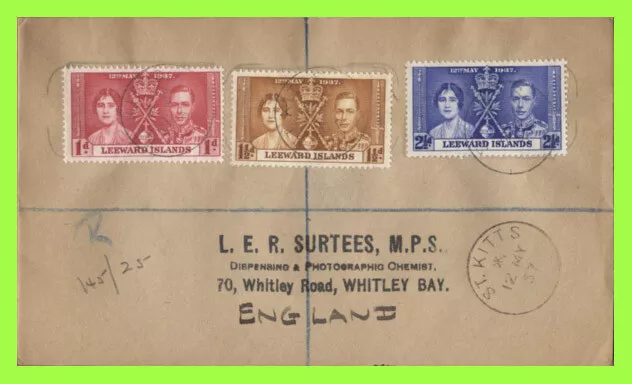 Leeward Islands 1937 KGVI Coronation set on printed First Day Cover, St Kitts