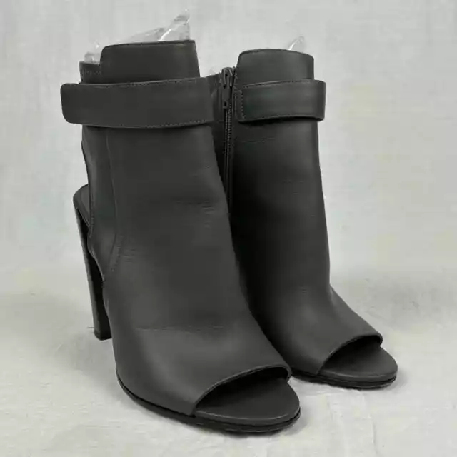 Vince Dark Grey Leather Brigham Peep Toe Shootie Ankle Booties