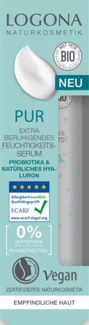 LOGONA PUR Extra Feuchtigkeits-Serum 30ml mit natürlichem Probiotika & Hyaluron