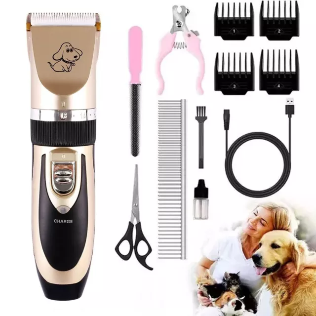 Dog Cat Pet Grooming Kit Rechargeable Cordless Electric Hair Clipper Trimmer Set