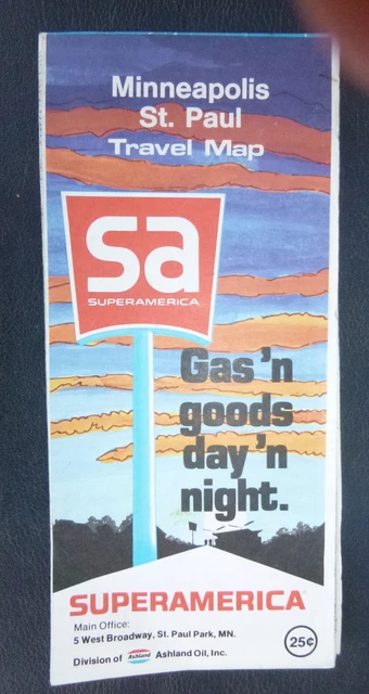 1979 Minneapolis St. Paul street  map SA Superamerica oil  gas Miinnesota