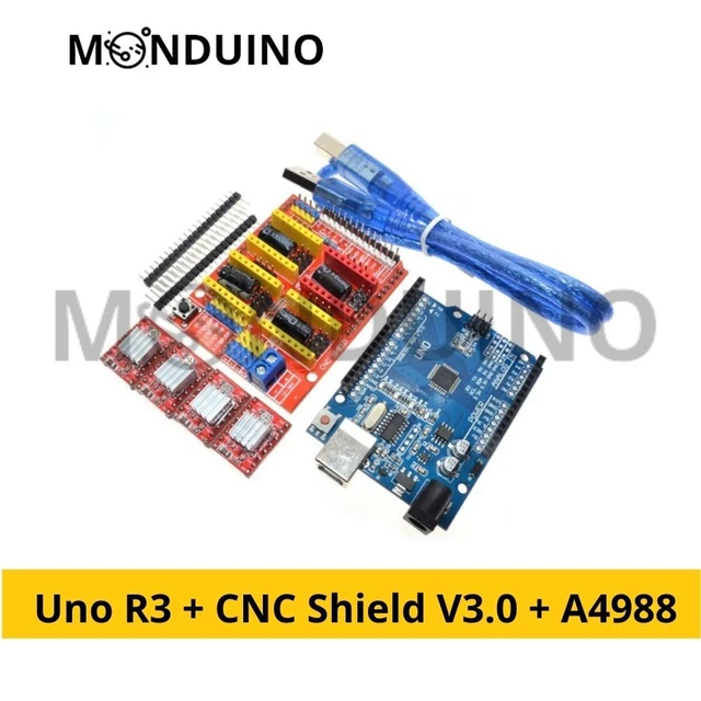 Kit Commande Moteur Pas à Pas CNC - Shield V3.0 + Moteur Nema 17 + Contrôleur A4988 + Dissipateur - Pour DIY CNC
