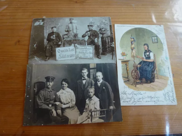 Lot d'anciennes cartes postales / CPA, guerre, soldat, photo famille