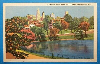 Kansas City, MO Missouri Skyline from Penn Valley Park old PC Postcard