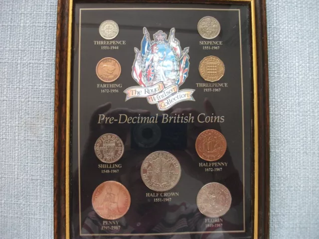  Pre Decimal British Royal Windsor Coin Set Framed - very good condition
