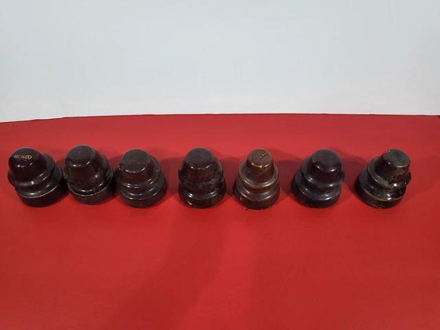 7 Vintage Power Line Electrical Porcelain Ceramic Brown Insulators.