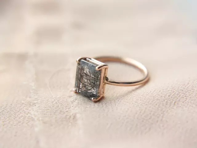 Naturel Rutile Bague Mariage Fiançailles 925 Argent Sterling Minimaliste Anneau