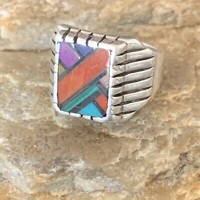 Native Old Pawn Navajo Sterling Silver Blue Turquoise Spiny Inlay Ring S6 10380