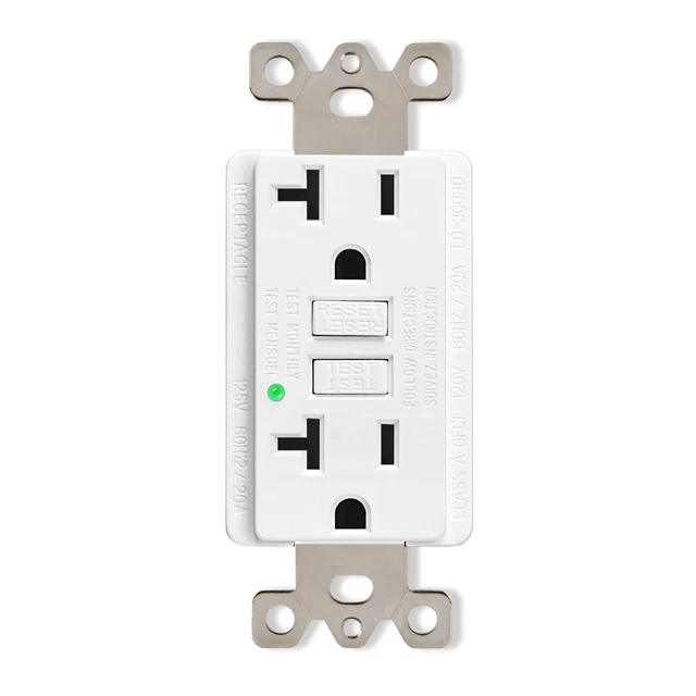 20A /125V GFCI Outlet Duplex Receptacle Plug Residential Grade Wall Plate Non-TR