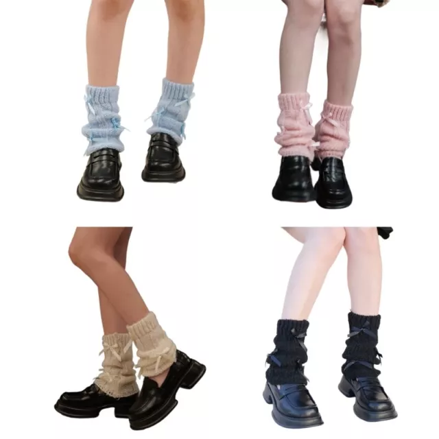 Women Fashion Leg Warmers Bow Knit Long Leg Socks Warm Students Girl Boot Socks