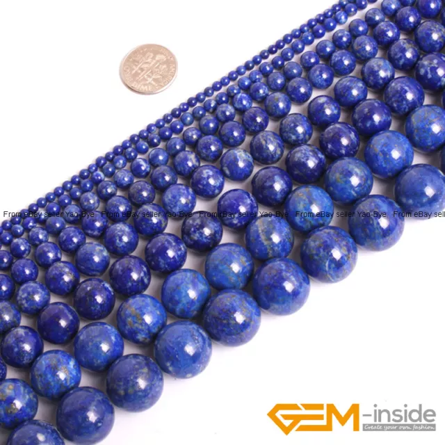 Natural Grade AAA Genuine Blue Lapis Lazuli Gemstone Round Beads Strand 15"