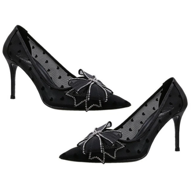 Scarpe in rete cristallo punta punta décolleté tacco alto stiletto grosse