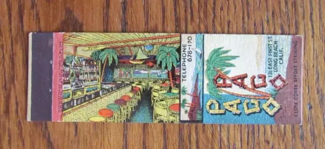 Crown Match Matchbook Cover: Pago Pago Tiki Bar Long Beach, Ca Matchcover -C6