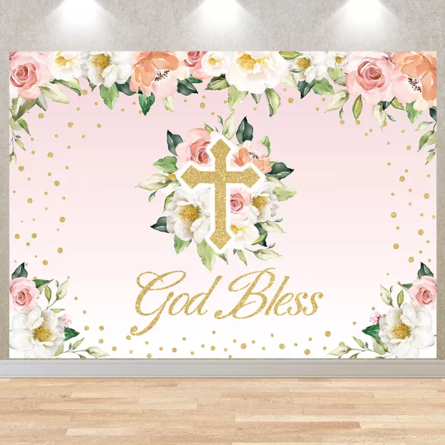 God Bless First Holy Communion or Christening Baptism Party Photography Backdrop