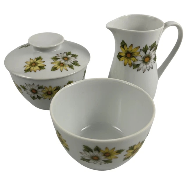Noritake Marguerite Lidded Sugar Bowl Open Sweetener Bowl and Creamer Set Japan