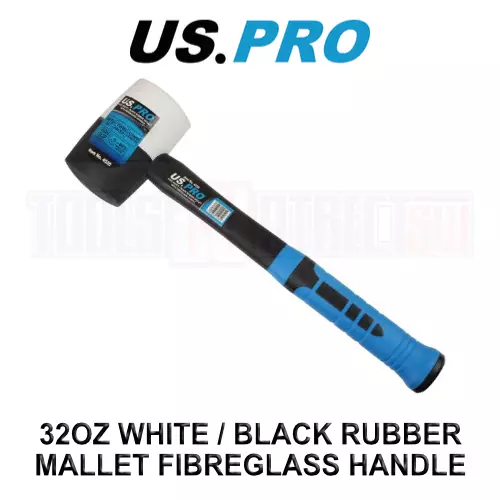 US PRO Tools 32oz White Black Rubber Mallet With Fibreglass Handle 4520