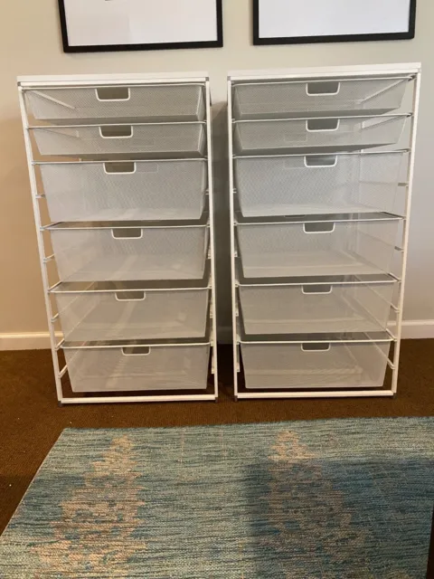 Pair of Two White Elfa Shelving Large Closet Organizer from the Container Store