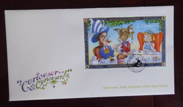 Alderney, 2015 FDC.  Minisheet  Alice in Wonderland.