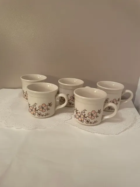 5 Biltons Peach Flower Blossom Pattern Coffee Cups Only 200ml Stoneware 1980’s
