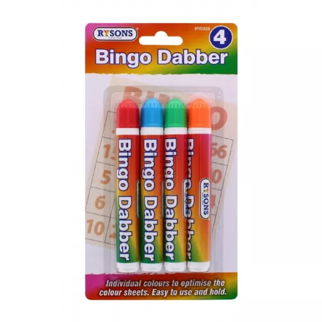 4 Piece Bingo Dabber Pens Red Blue Green Orange Optimise Colour Sheets Easy Use
