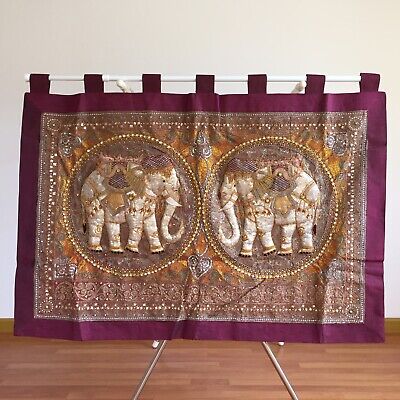 wall hanging kalaga tapestry thai burmese vintage embroidered sequin 2 elephant