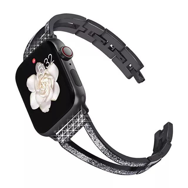 Ladies Stainless Steel Rhinestone Bracelet Band For Apple iWatch 9 8 7 6 5 4 SE