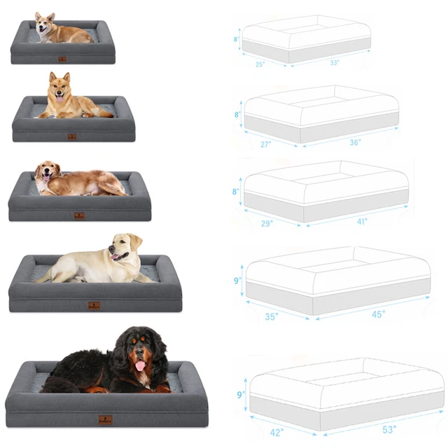 Dark Gray Orthopedic Dog Bed Pet Sofa with Removable Cover & Memory Foam Bolster