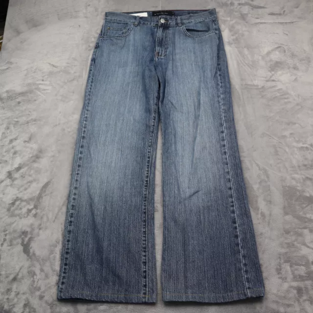 Calvin Klein Pants Womens 32 Blue Mid Rise Flat Front Denim Wide Leg Jeans