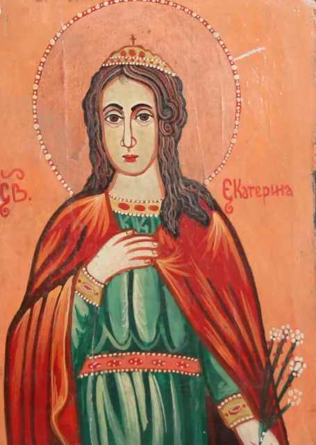 Vintage Orthodox Hand Painted Icon Saint Catherine