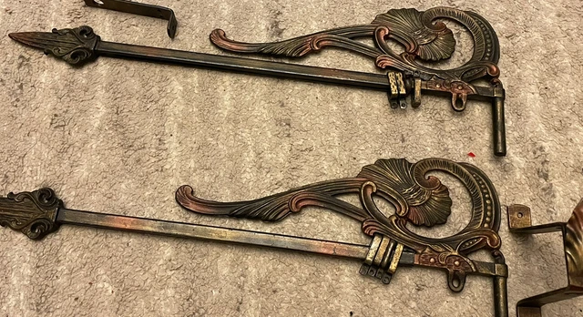 Antique Victorian Ornate Cast Iron Swing Arm Curtain Rods With Brackets Set of 2