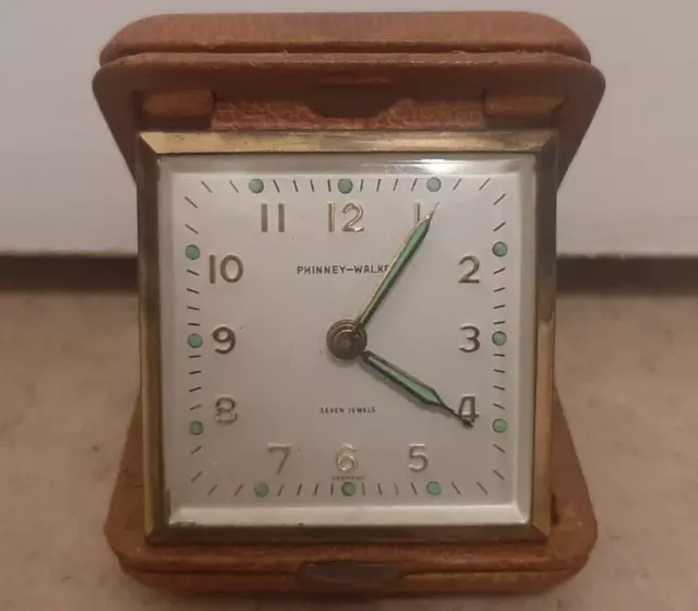 Vintage Phinney-Walker Travel Alarm Clock Glowing Dial Germany, 7 Jewels, Works