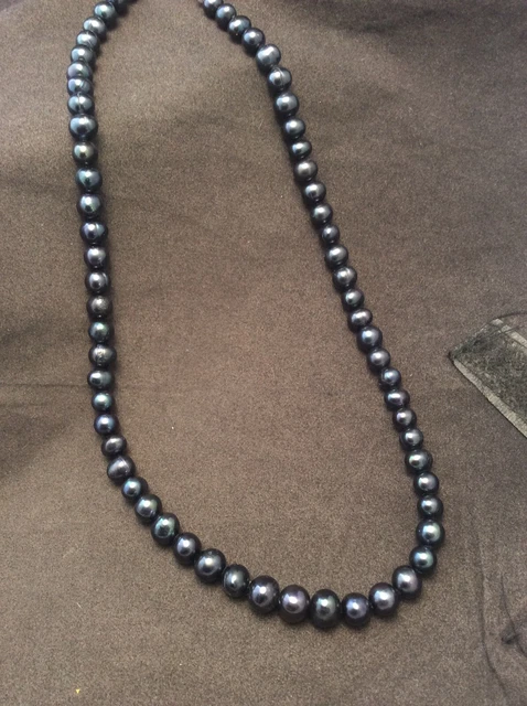 Handmade Sterling Silver Tahitian Freshwater Black Pearl Beaded Necklace 17”