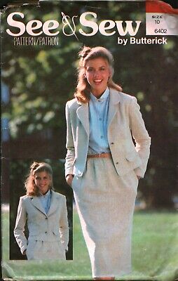 6402 Vintage Butterick Sewing Pattern Misses Jacket Skirt See & Sew Career 1980s