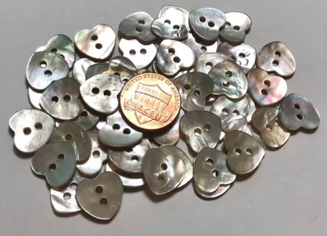 8 PCS ONLY! Abalone Shell Sew-through Heart Buttons Just Over 1/2" 13mm 11625