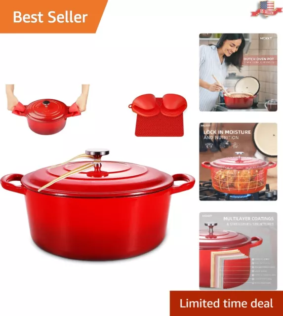 Heavy-Duty 3QT Enamel Cast Iron Dutch Oven - Loop Handles - Red - Multi-Purpose
