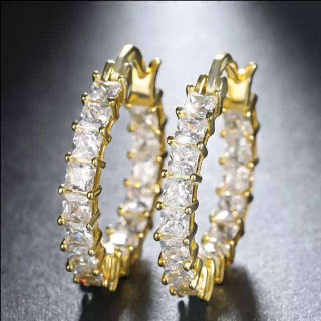 Gold Plated Hoop Earrings With Cubic Zirconia Unisex Hip Hop Jewelry Women, Men