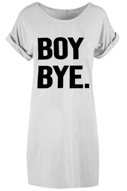 Neu Damen schwarz BOY BYE Turn Up Ärmel Top Baggy übergroß T-Shirt Kleid 3