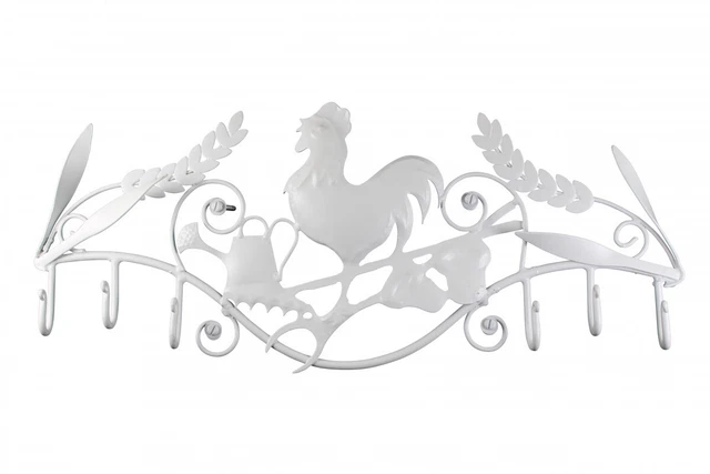 6 Hook Wrought Iron White Rooster | Renovator's Supply