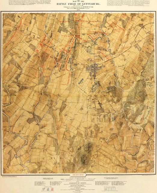 MAP OF GETTYSBURG Battlefield | Historic Map of Gettysburg Battlefield ...