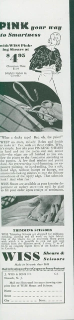 1936 Wiss Shears Scissors Pinking Ducky Cape Trimming Vintage Print Ad GH1