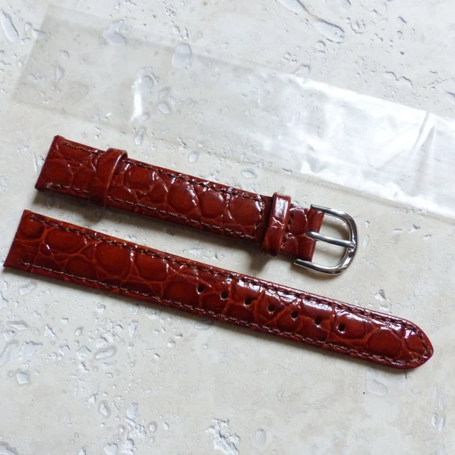 Bracelet de montre - cuir de veau -grain croco- noir/cout.noir