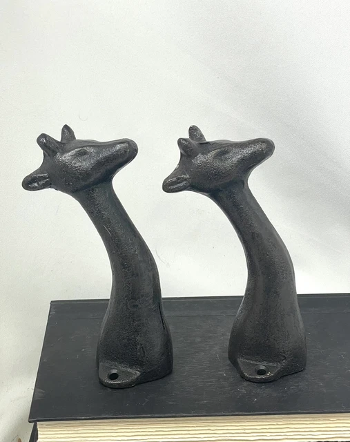 Pair Cast Iron Giraffe Head Wall Door Hook Hanger 6” - Set Of 2 With Hardware