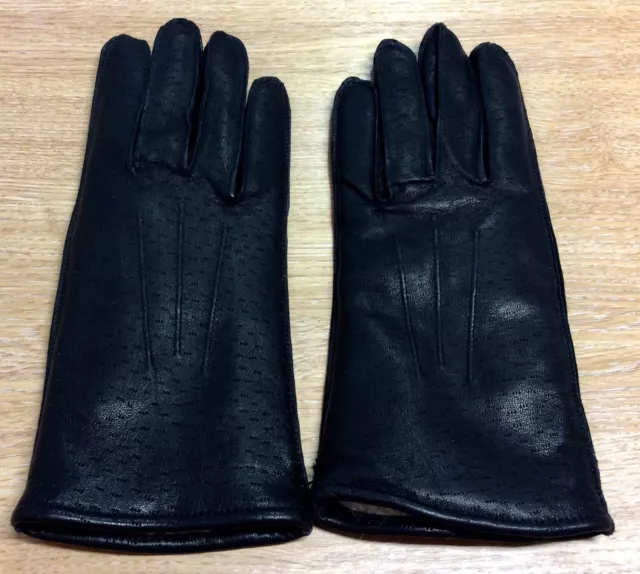 Unworn Chester Jefferies Black Leather Fleece Lined Gloves 8 3