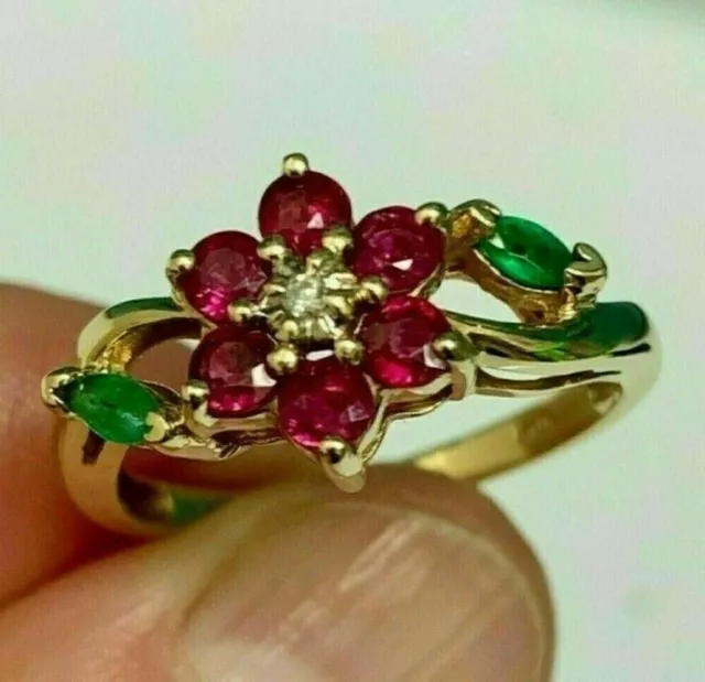 Anillo de boda redondo de 2 quilates con diamantes de imitación, rubí y...