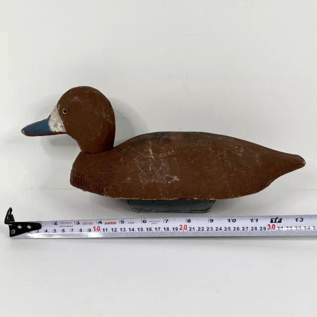 Vintage Hand Carved Wooden Bluebill Duck Decoy 14" w/ Glass Eyes Unmarked BBD1