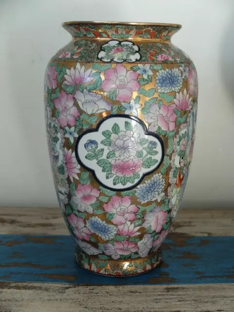 Mid 20th Century large hand-painted Chinese flower vase 2