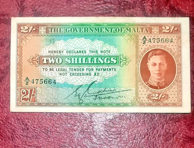 Malta 2 Shillings (1942) ~ P-17 ~ World War Ii Issue ~ Crisp Extremely Fine