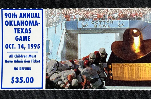 1995 Oklahoma Sooners Texas Longhorns Ticket Stub Cotton Bowl Dallas Golden Hat