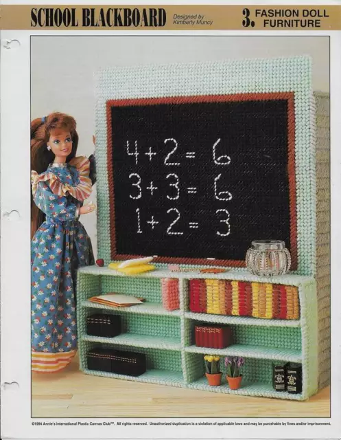 Annie's Plastic Canvas Club Pattern, Leaflet, SCHOOL BLACKBOARD Barbie Furniture