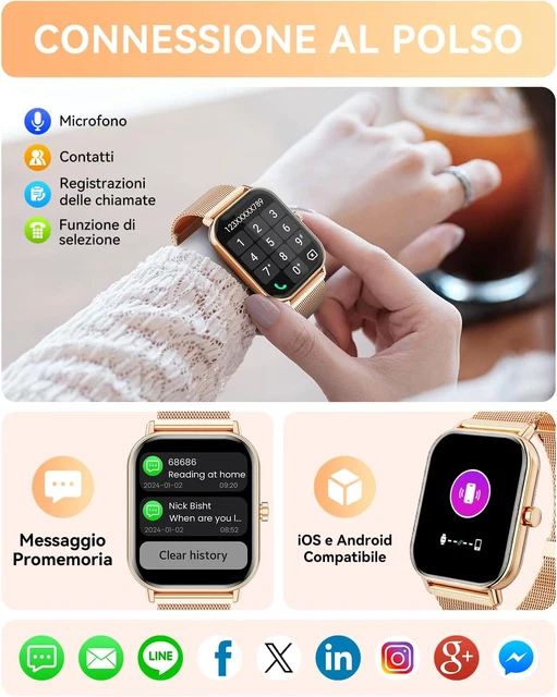 Smartwatch Donna Uomo 1,85 Pollici Con Chiamate Bluetooth E AI | Orologio Sportivo Fitness Cardio SpO2 Sonno IP68